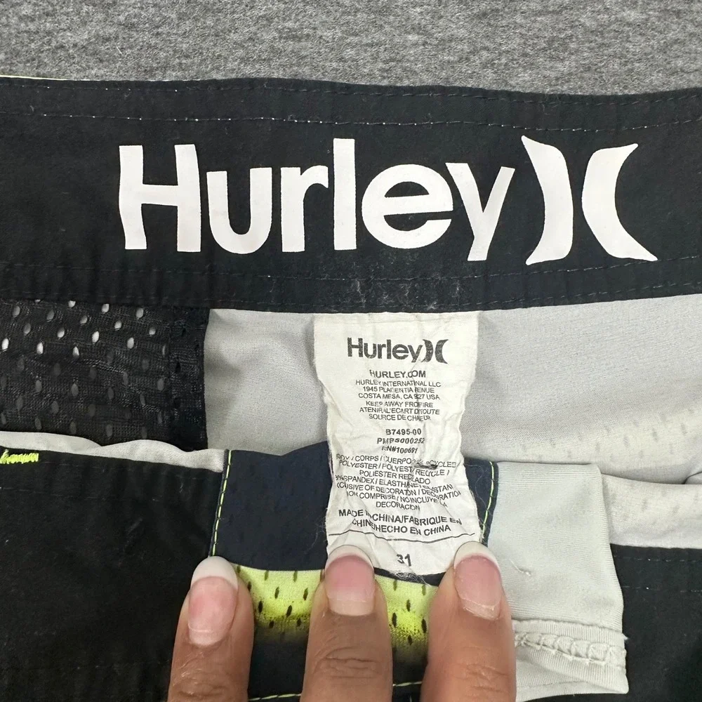 Hurley Phantom Board Shorts Swim Trunks Striped‎ Neon Green Accents Size 31